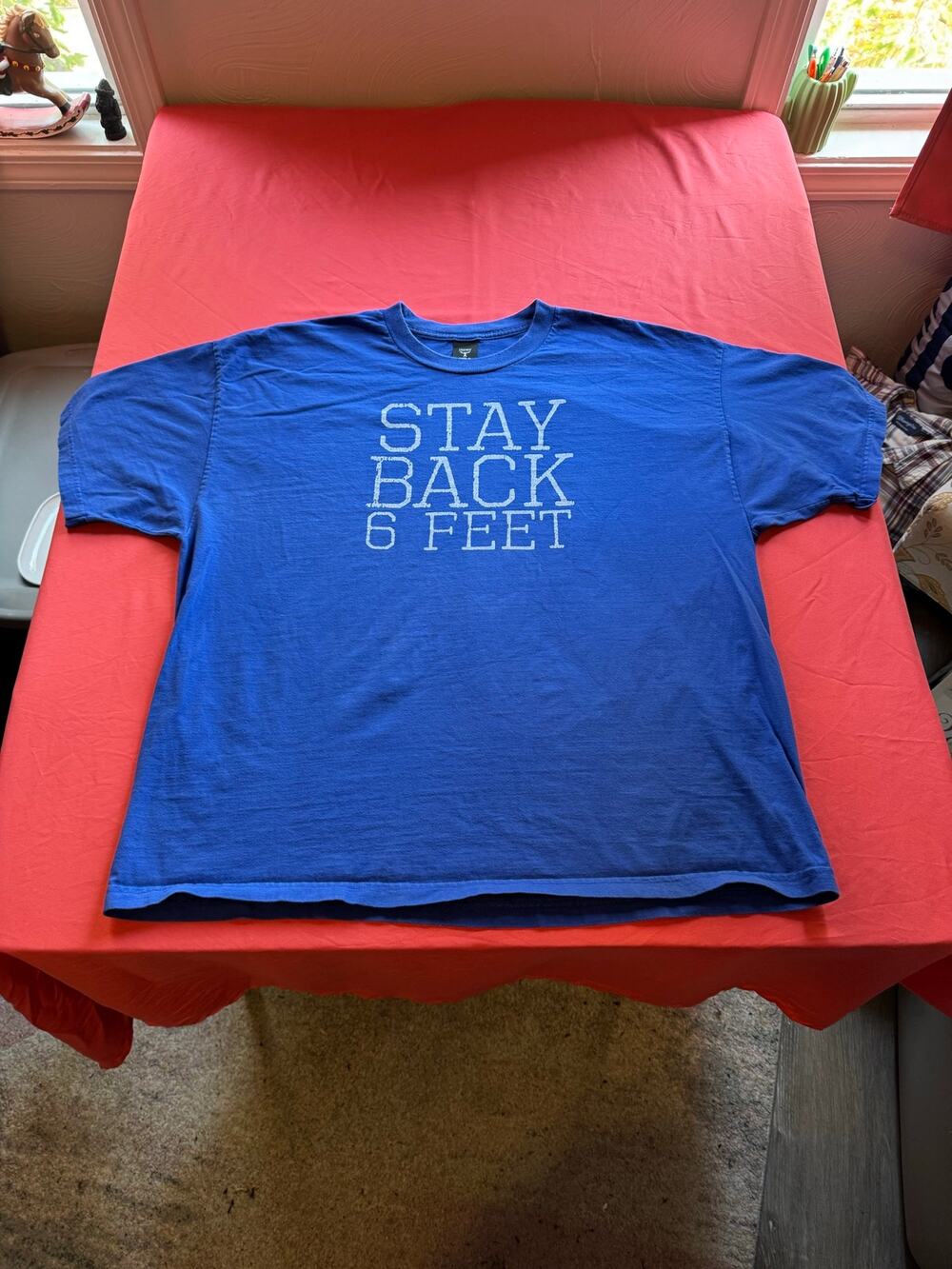 Hanes Beefy-T Stay Back 6 Feet Graphic Shirt Blue 2XL
